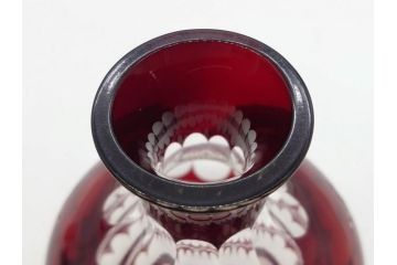 昭和初期　江戸 切子　色被せガラス　赤　紫　様々なカットが施された優美な印象の水差し&グラス12客セット(カットガラス、硝子、ピッチャー、カラフェ、コップ)(R-075653)