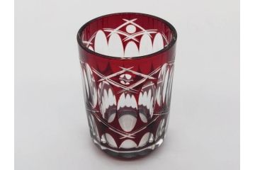 昭和初期　江戸 切子　色被せガラス　赤　紫　様々なカットが施された優美な印象の水差し&グラス12客セット(カットガラス、硝子、ピッチャー、カラフェ、コップ)(R-075653)