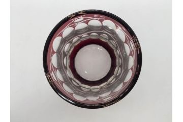 昭和初期　江戸 切子　色被せガラス　赤　紫　様々なカットが施された優美な印象の水差し&グラス12客セット(カットガラス、硝子、ピッチャー、カラフェ、コップ)(R-075653)