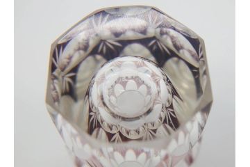昭和初期　江戸 切子　色被せガラス　赤　紫　様々なカットが施された優美な印象の水差し&グラス12客セット(カットガラス、硝子、ピッチャー、カラフェ、コップ)(R-075653)