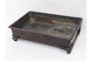 時代物　金工　嶺雲鋳　龍文　細部まで施された意匠が目を惹く水盤(銅製、盆栽鉢、花器)(R-075654)