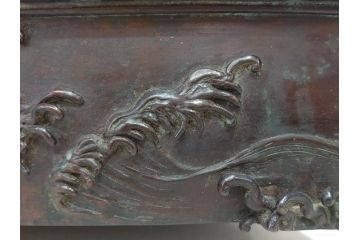 時代物　金工　嶺雲鋳　龍文　細部まで施された意匠が目を惹く水盤(銅製、盆栽鉢、花器)(R-075654)