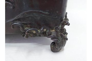 時代物　金工　嶺雲鋳　龍文　細部まで施された意匠が目を惹く水盤(銅製、盆栽鉢、花器)(R-075654)