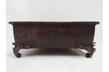 時代物　金工　嶺雲鋳　龍文　細部まで施された意匠が目を惹く水盤(銅製、盆栽鉢、花器)(R-075654)