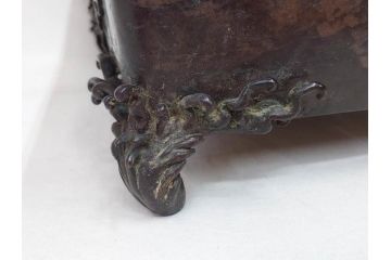 時代物　金工　嶺雲鋳　龍文　細部まで施された意匠が目を惹く水盤(銅製、盆栽鉢、花器)(R-075654)