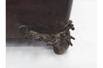 時代物　金工　嶺雲鋳　龍文　細部まで施された意匠が目を惹く水盤(銅製、盆栽鉢、花器)(R-075654)