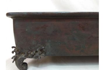 時代物　金工　嶺雲鋳　龍文　細部まで施された意匠が目を惹く水盤(銅製、盆栽鉢、花器)(R-075654)