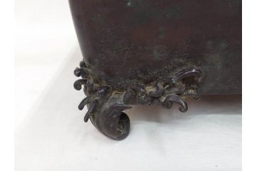 時代物　金工　嶺雲鋳　龍文　細部まで施された意匠が目を惹く水盤(銅製、盆栽鉢、花器)(R-075654)