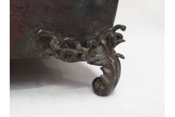 時代物　金工　嶺雲鋳　龍文　細部まで施された意匠が目を惹く水盤(銅製、盆栽鉢、花器)(R-075654)