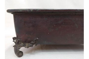 時代物　金工　嶺雲鋳　龍文　細部まで施された意匠が目を惹く水盤(銅製、盆栽鉢、花器)(R-075654)