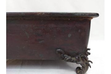 時代物　金工　嶺雲鋳　龍文　細部まで施された意匠が目を惹く水盤(銅製、盆栽鉢、花器)(R-075654)