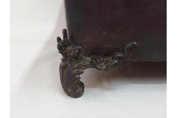 時代物　金工　嶺雲鋳　龍文　細部まで施された意匠が目を惹く水盤(銅製、盆栽鉢、花器)(R-075654)