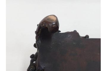 時代物　金工　嶺雲鋳　龍文　細部まで施された意匠が目を惹く水盤(銅製、盆栽鉢、花器)(R-075654)