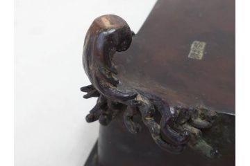 時代物　金工　嶺雲鋳　龍文　細部まで施された意匠が目を惹く水盤(銅製、盆栽鉢、花器)(R-075654)