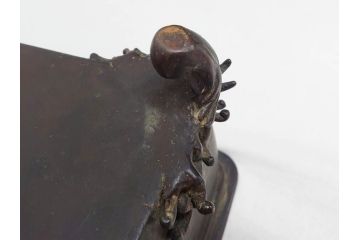 時代物　金工　嶺雲鋳　龍文　細部まで施された意匠が目を惹く水盤(銅製、盆栽鉢、花器)(R-075654)