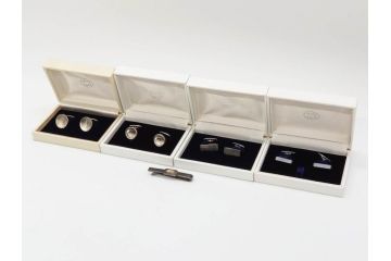 デンマーク　GEORG JENSEN(ジョージ・ジェンセン)　925 SILVER　ネクタイピン1点&カフス4点セット(カフリンクス、カフスボタン、アクセサリー、DENMARK、シルバー、ケース付き、76A、103、95、92、80)(R-075657)