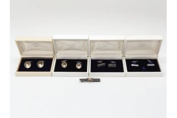 デンマーク　GEORG JENSEN(ジョージ・ジェンセン)　925 SILVER　ネクタイピン1点&カフス4点セット(カフリンクス、カフスボタン、アクセサリー、DENMARK、シルバー、ケース付き、76A、103、95、92、80)(R-075657)
