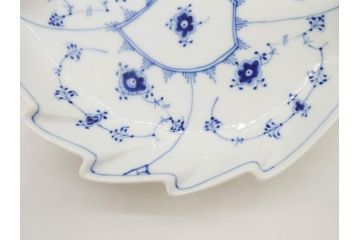 デンマーク　ROYAL COPENHAGEN(ロイヤルコペンハーゲン)　ブルーフルーテッド　ハーフレース　プレイン　リーフディッシュ・オープンシュガー・ボウル・絵皿(小皿)　まとめて10点セット(プレート、変形皿、洋食器)(R-075659)