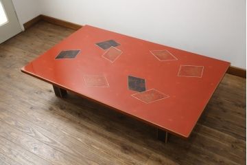 中古　美品　輪島塗り　漆塗り　百人一首の絵柄が趣を感じさせる座卓(ローテーブル、センターテーブル、リビングテーブル)(R-075660)