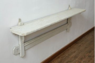 フランスアンティーク　古いペイントがレトロおしゃれなウォールラック(壁掛け飾り棚、吊り棚、ウォールシェルフ、ウッドシェルフ、木製ラック)(R-075683)