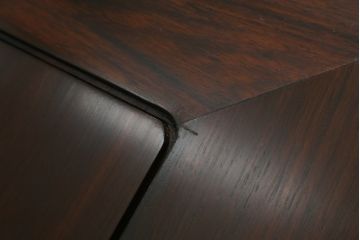 中古　美品　指物工芸家具　本紫檀(シタン)　凝った脚のデザインが目を惹くガラス天板付き座卓(ローテーブル、センターテーブル)(R-075690)