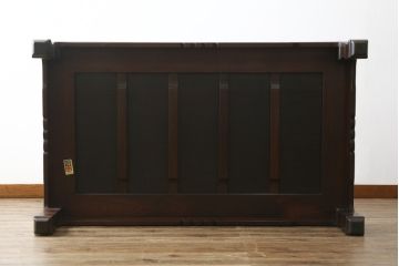 中古　美品　指物工芸家具　本紫檀(シタン)　凝った脚のデザインが目を惹くガラス天板付き座卓(ローテーブル、センターテーブル)(R-075690)