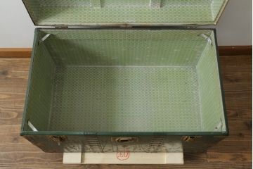 アンティーク雑貨　深緑のカラーリングが素敵!お洒落インテリアにおすすめな船トランク(舟トランク、ローテーブル、センターテーブル、収納、ディスプレイ、店舗什器)(R-075708)