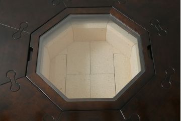 中古　星野民芸(星野民藝)　桜材　個性的なデザインが存在感を放つ八角炉(ダイニングテーブル、囲炉裏、2人掛け、4人掛け)(R-075711)