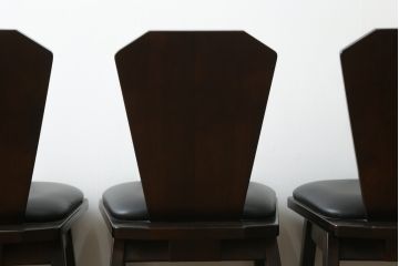 中古　廃盤モデル　星野民芸(星野民藝)　桜材　個性的なデザインが存在感を放つダイニングチェア4脚セット(椅子、イス、バラ売り可能)(R-075712)