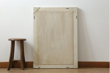 アンティーク雑貨　ラフジュ工房オリジナル　ペイント　柔らかな雰囲気与えるシンプルなアンティークホワイトのウォールミラー(鏡)(R-075732)