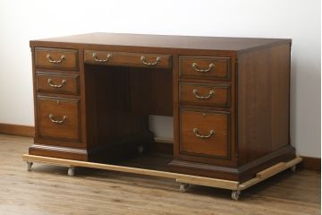 中古　美品!!　激レア　希少モデル　DREXEL HERITAGE(ドレクセルヘリテイジ)　重厚な佇まいで存在感抜群の両袖机(パートナーデスク、ニーホールデスク、ワークデスク、オフィスデスク、在宅用、在宅ワーク用)(R-075734)