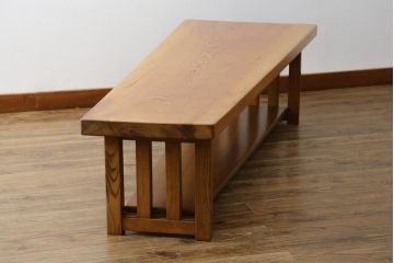 和製ビンテージ　天板肥松一枚板　美しい木目とスタイリッシュなデザインが目を惹くローテーブル(座卓、センターテーブル、リビングテーブル、ヴィンテージ)(R-075776)