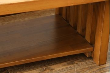 和製ビンテージ　天板肥松一枚板　美しい木目とスタイリッシュなデザインが目を惹くローテーブル(座卓、センターテーブル、リビングテーブル、ヴィンテージ)(R-075776)