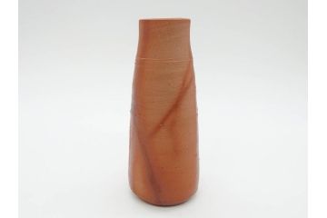 人間国宝　藤原雄　備前　緋襷　味わい深い風合いが魅力的な掛花入(花瓶、花器、花生、共箱付き)(R-075786)
