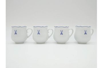 ドイツ　マイセン　Meissen　双剣　ホワイトマイセン　洗練されたデザインが美しいカップ&ソーサー4客・プレート4枚セット(C&S、皿、洋食器)(R-075789)