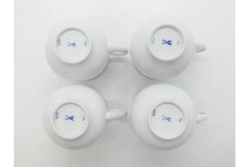ドイツ　マイセン　Meissen　双剣　ホワイトマイセン　洗練されたデザインが美しいカップ&ソーサー4客・プレート4枚セット(C&S、皿、洋食器)(R-075789)