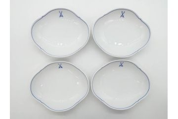 ドイツ　マイセン　Meissen　双剣　ホワイトマイセン　洗練されたデザインが美しいカップ&ソーサー4客・プレート4枚セット(C&S、皿、洋食器)(R-075789)