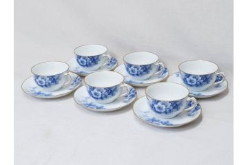 大倉陶園(OKURA、OAC)　ブルーフラワー　清楚な絵付けが上品な雰囲気を醸し出すカップ&ソーサー6客セット(C&S、洋食器)(R-075790)