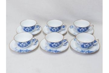 大倉陶園(OKURA、OAC)　ブルーフラワー　清楚な絵付けが上品な雰囲気を醸し出すカップ&ソーサー6客セット(C&S、洋食器)(R-075790)
