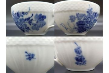 デンマーク　ROYAL COPENHAGEN(ロイヤルコペンハーゲン)　ホワイトフルーテッド ハーフレース　ブルーフラワー カーブ　ハイハンドル 気品漂う佇まいが魅力のカップ&ソーサー3客セット(White Fluted、C&S、洋食器)(R-075792)