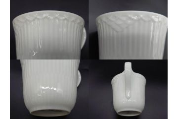 デンマーク　ROYAL COPENHAGEN(ロイヤルコペンハーゲン)　ホワイトフルーテッド ハーフレース　ブルーフラワー カーブ　ハイハンドル 気品漂う佇まいが魅力のカップ&ソーサー3客セット(White Fluted、C&S、洋食器)(R-075792)