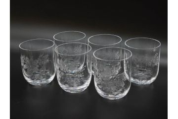 ドイツ　Meissen　マイセンクリスタル　マイセンフラワー　様々なデザインが美しいオールドファッショングラス6客セット(ガラス、ロックグラス、MEISSENER BLEIKRISTALL)(R-075793)