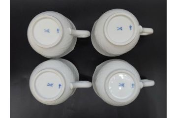 ドイツ　マイセン　Meissen　波の戯れ　ホワイト　さざ波のようなデザインが素敵なマグ4客・ティーカップ&ソーサー4客(C&S、マグカップ、洋食器)(R-075794)