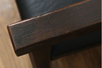 和製ビンテージ　松本民芸家具　特注　ナラ材　合皮　シンプルでスタイリッシュなアームチェア(ダイニングチェア、椅子、イス、ヴィンテージ)(R-075810)