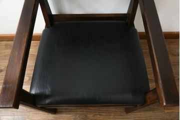 和製ビンテージ　松本民芸家具　特注　ナラ材　合皮　シンプルでスタイリッシュなアームチェア(ダイニングチェア、椅子、イス、ヴィンテージ)(R-075810)
