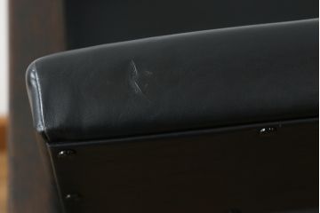 和製ビンテージ　松本民芸家具　特注　ナラ材　合皮　シンプルでスタイリッシュなアームチェア(ダイニングチェア、椅子、イス、ヴィンテージ)(R-075810)