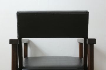 和製ビンテージ　松本民芸家具　特注　ナラ材　合皮　シンプルでスタイリッシュなアームチェア(ダイニングチェア、椅子、イス、ヴィンテージ)(R-075810)