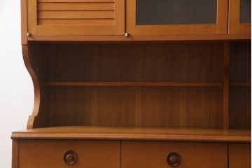 和製ビンテージ　国産　職人手造り　北欧デザイン　チーク材　ナチュラルテイストな空間におすすめのカップボード(食器棚、収納棚、戸棚、キャビネット、ヴィンテージ)(R-075830)