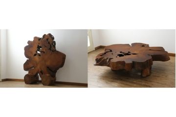 和製ビンテージ　屋久杉　漆塗り　2wayで衝立てにもなる!! ダイナミックな自然の造形が美しい座卓(センターテーブル、ローテーブル、パーテーション、衝い立て、つい立て、ヴィンテージ)(R-075833)
