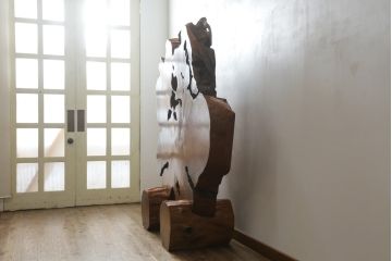和製ビンテージ　屋久杉　漆塗り　2wayで衝立てにもなる!! ダイナミックな自然の造形が美しい座卓(センターテーブル、ローテーブル、パーテーション、衝い立て、つい立て、ヴィンテージ)(R-075833)